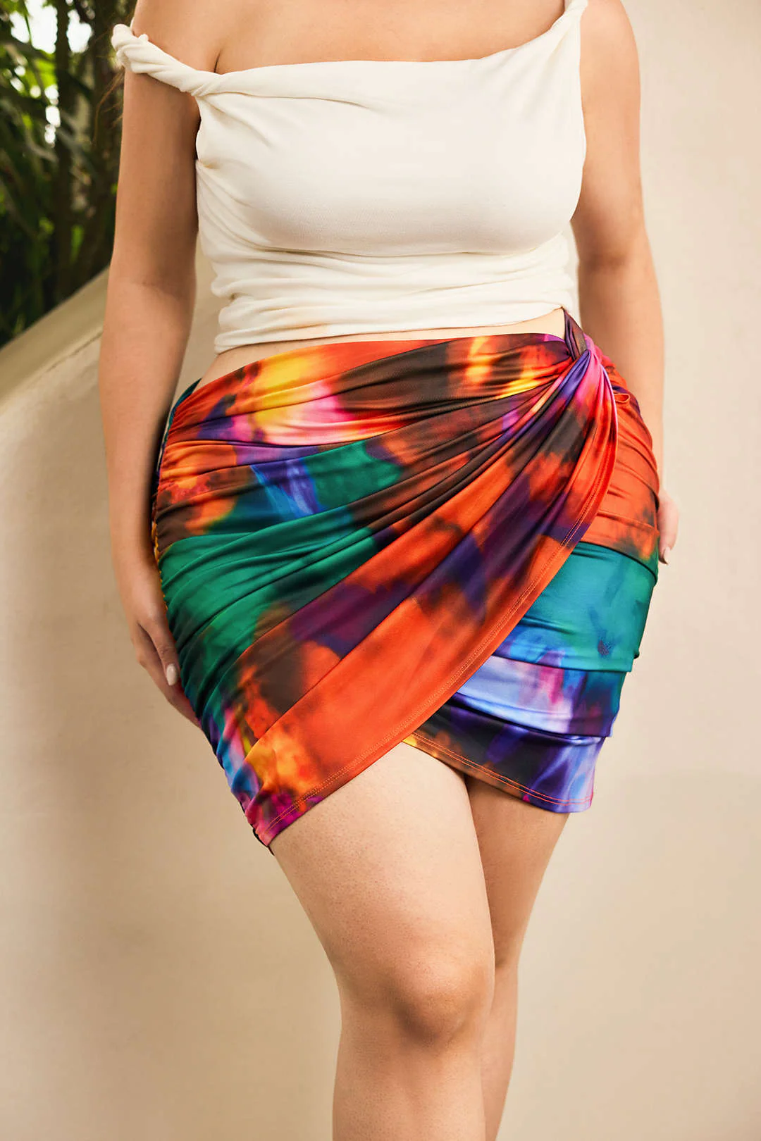 Plus Size Tie Dye Print Ruched Twist Knot Skirt - Image 8