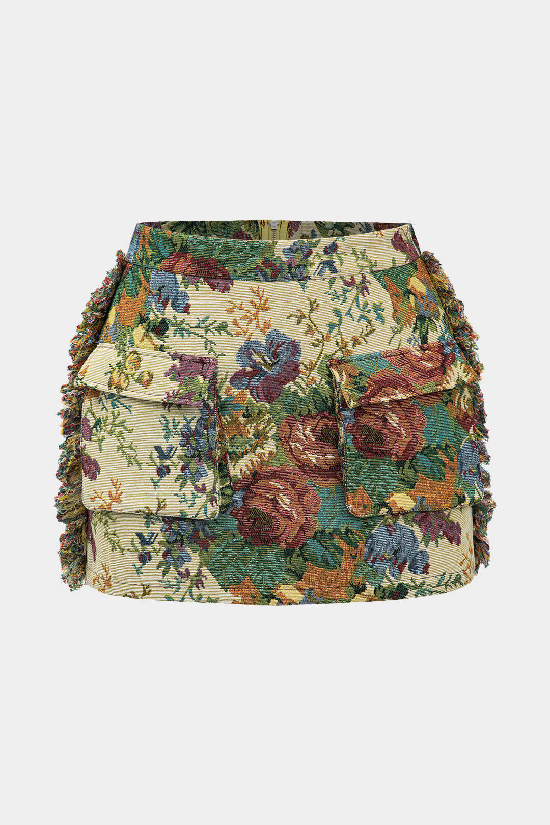 Plus Size Jacquard Frayed Pocket Skirt