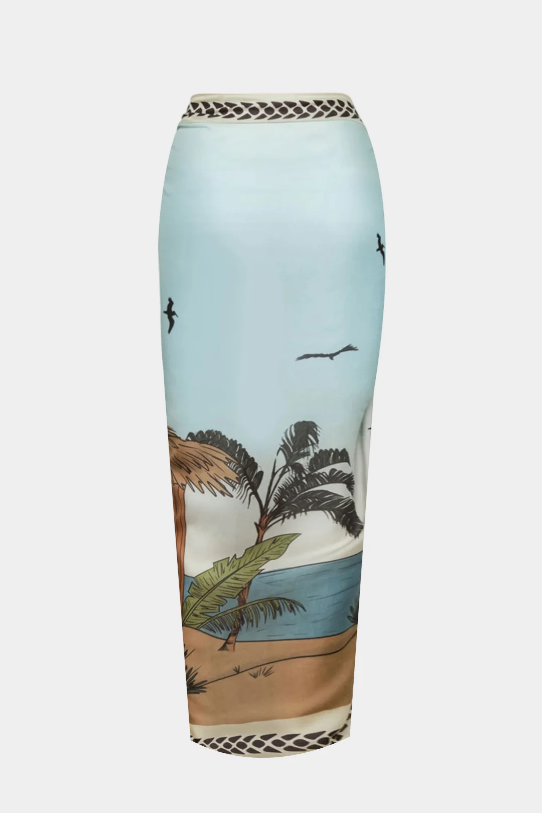 Coconut Palm Print Chiffon Tie Front Skirt - Image 2