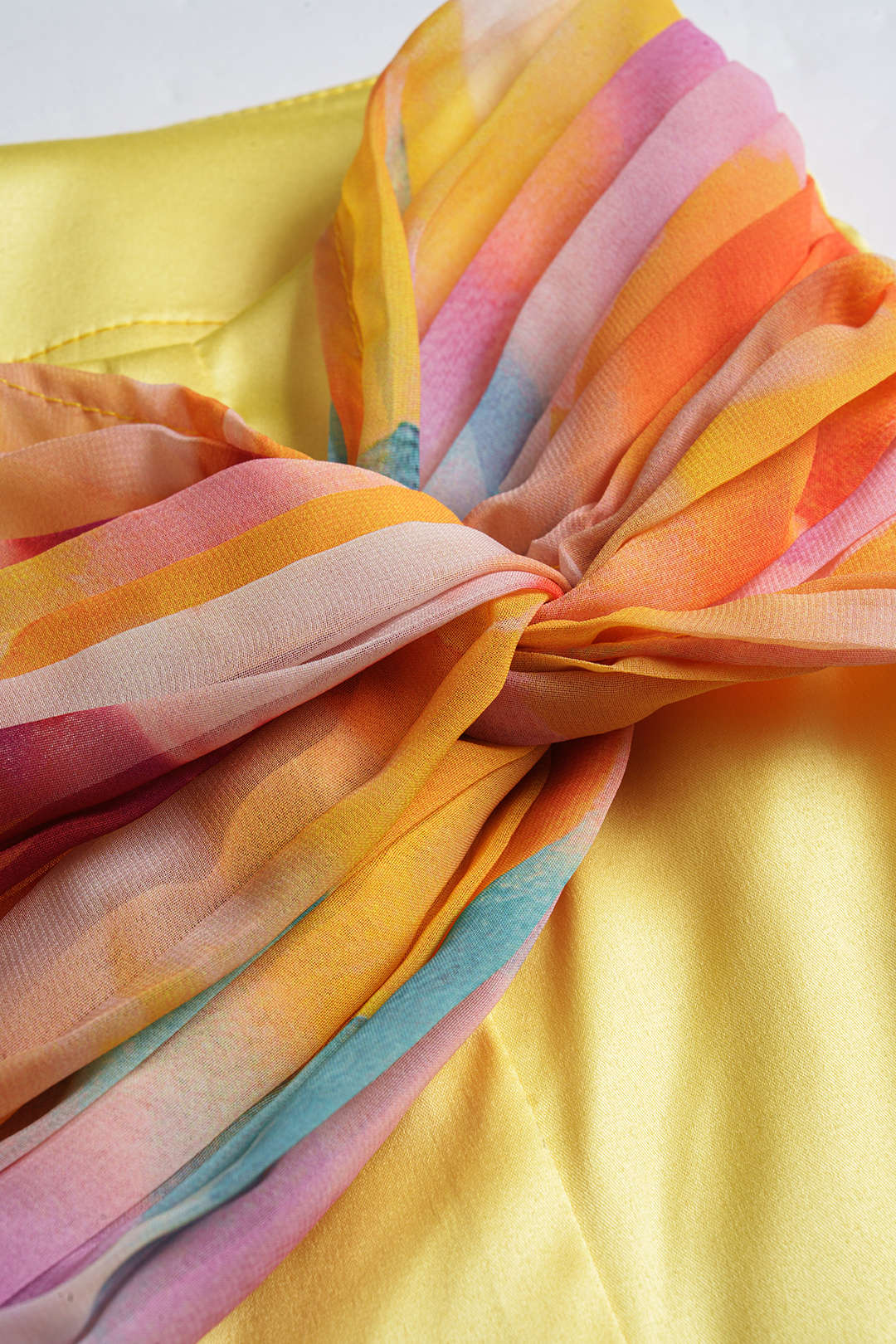 Ombre Print Chiffon Satin Ruched Twist Knot Split Skirt - Image 3
