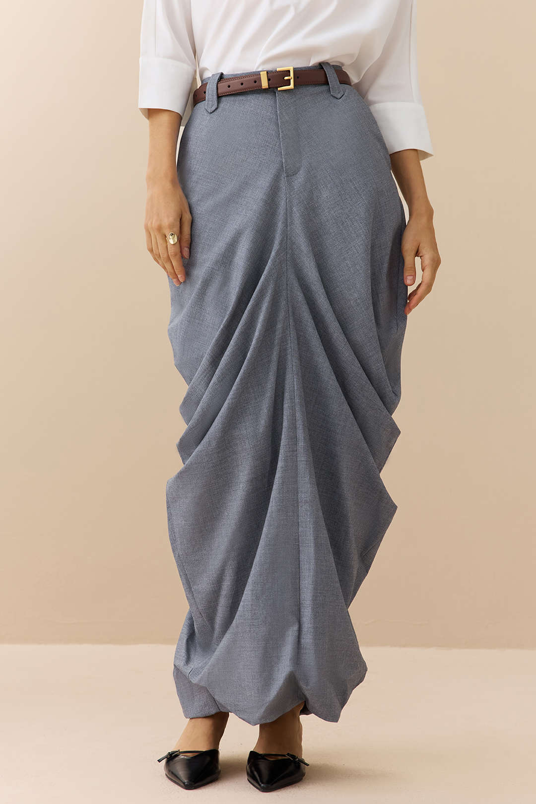 Linen Solid Ruched Skirt - Image 2