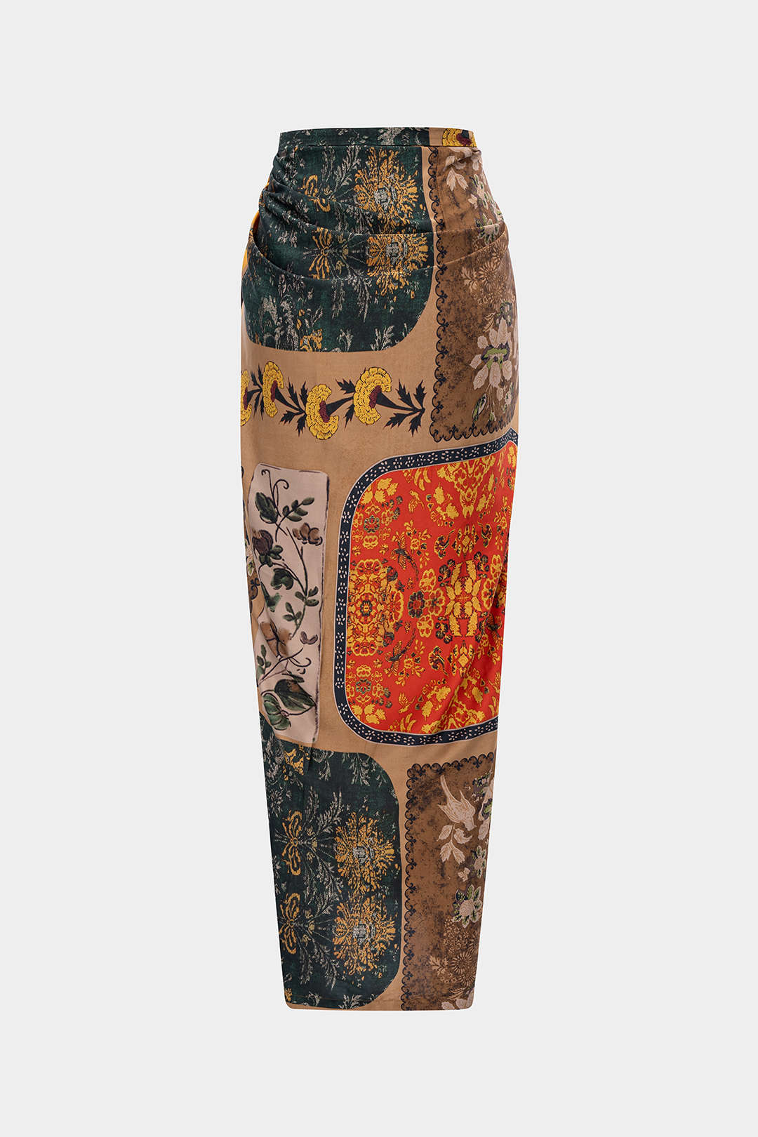 Retro Print Satin Tie Front Skirt - Image 2