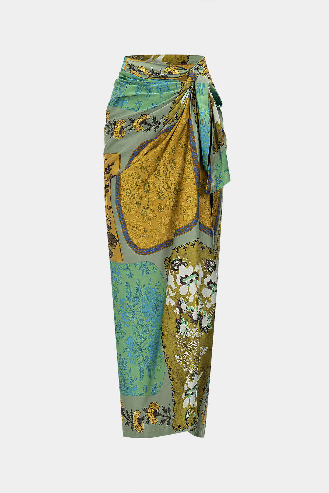 Retro Print Satin Tie Front Skirt - Image 8