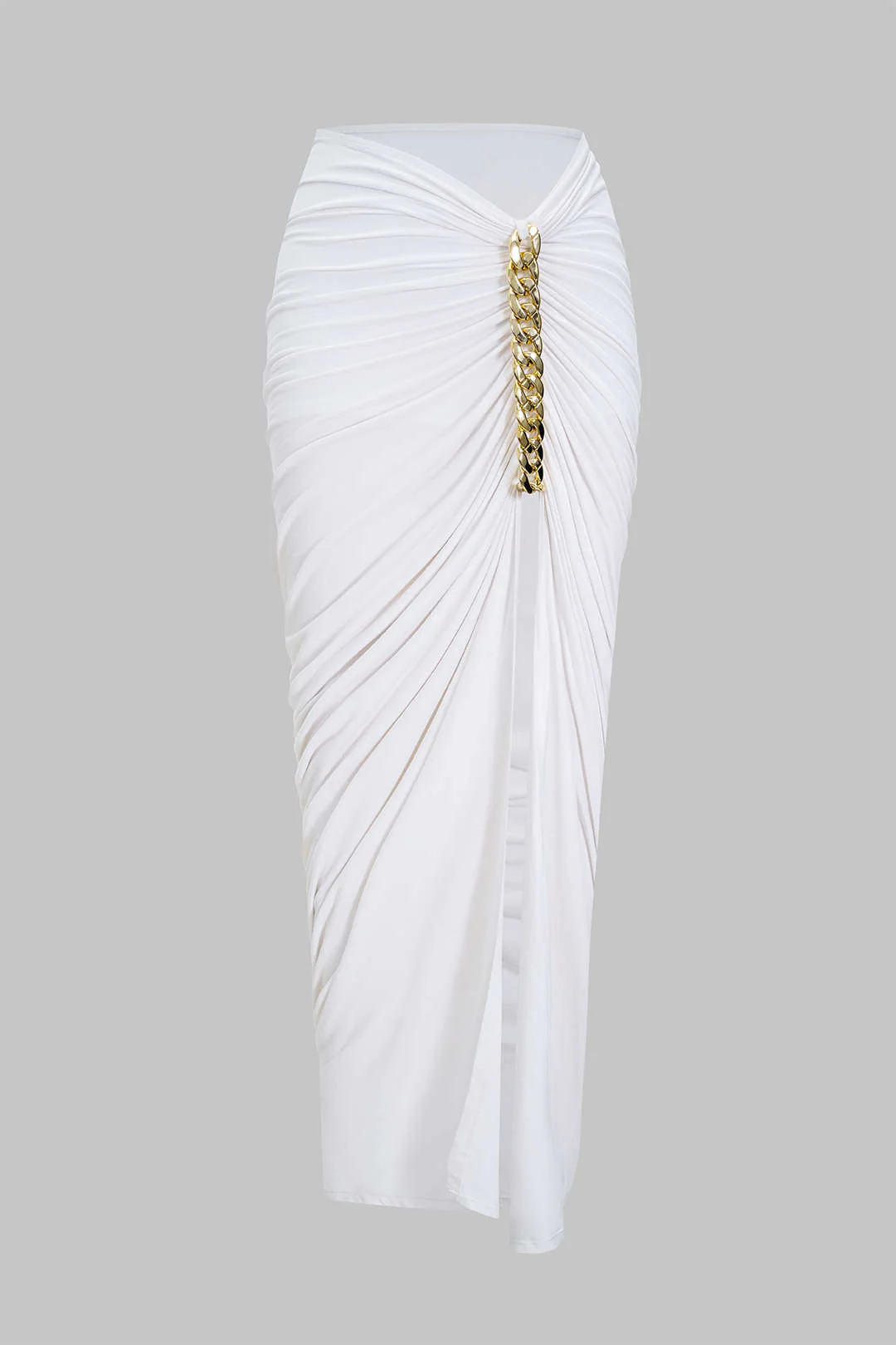 Asymmetrical Ruched Chain Side Slit Skirt