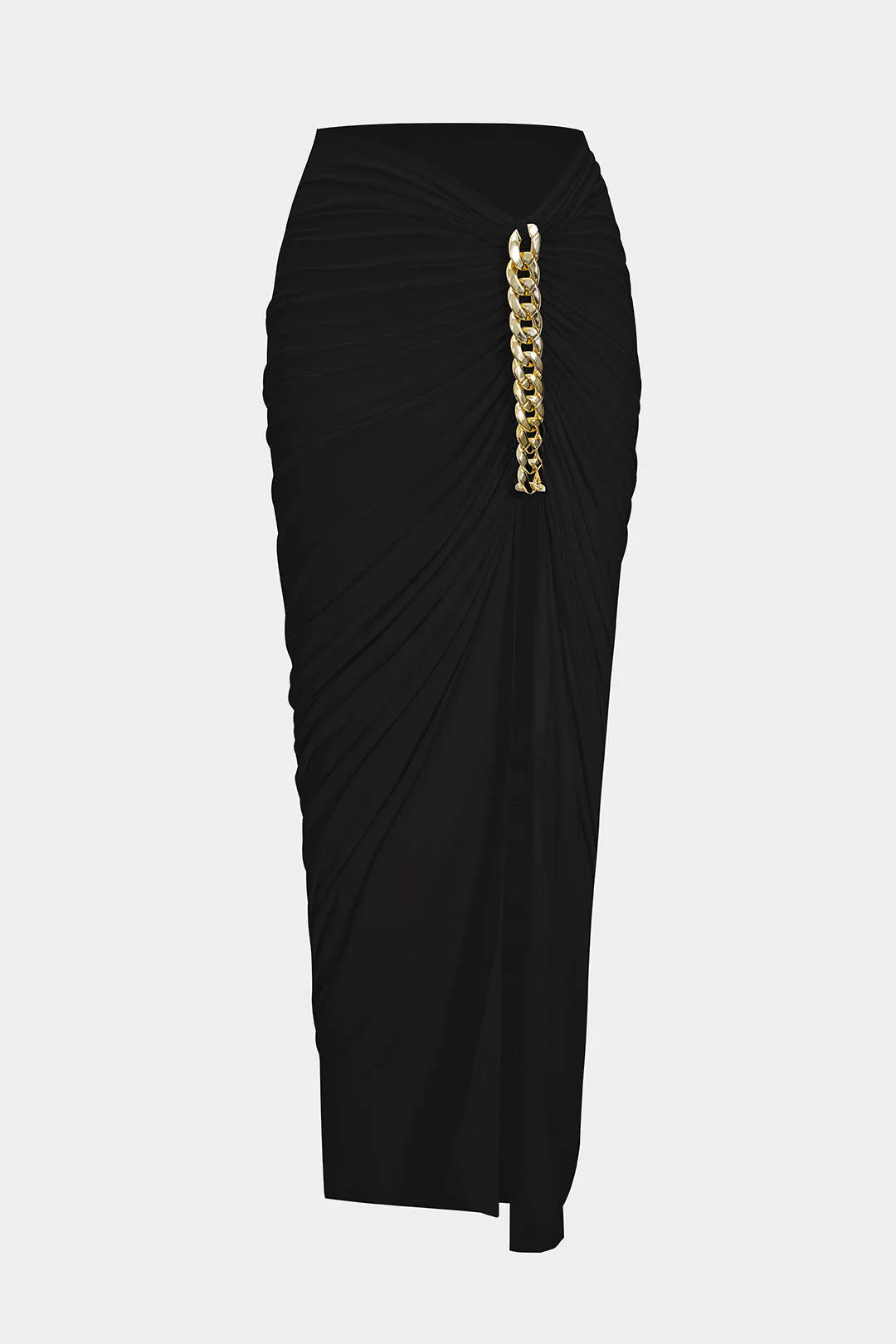 Asymmetrical Ruched Chain Side Slit Skirt - Image 7