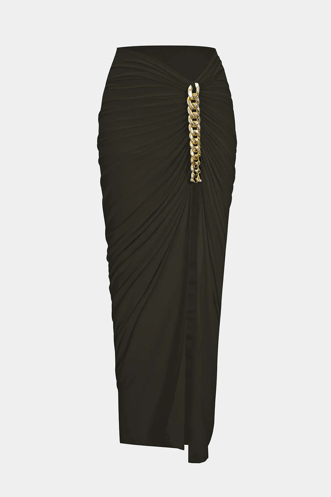 Asymmetrical Ruched Chain Side Slit Skirt - Image 8