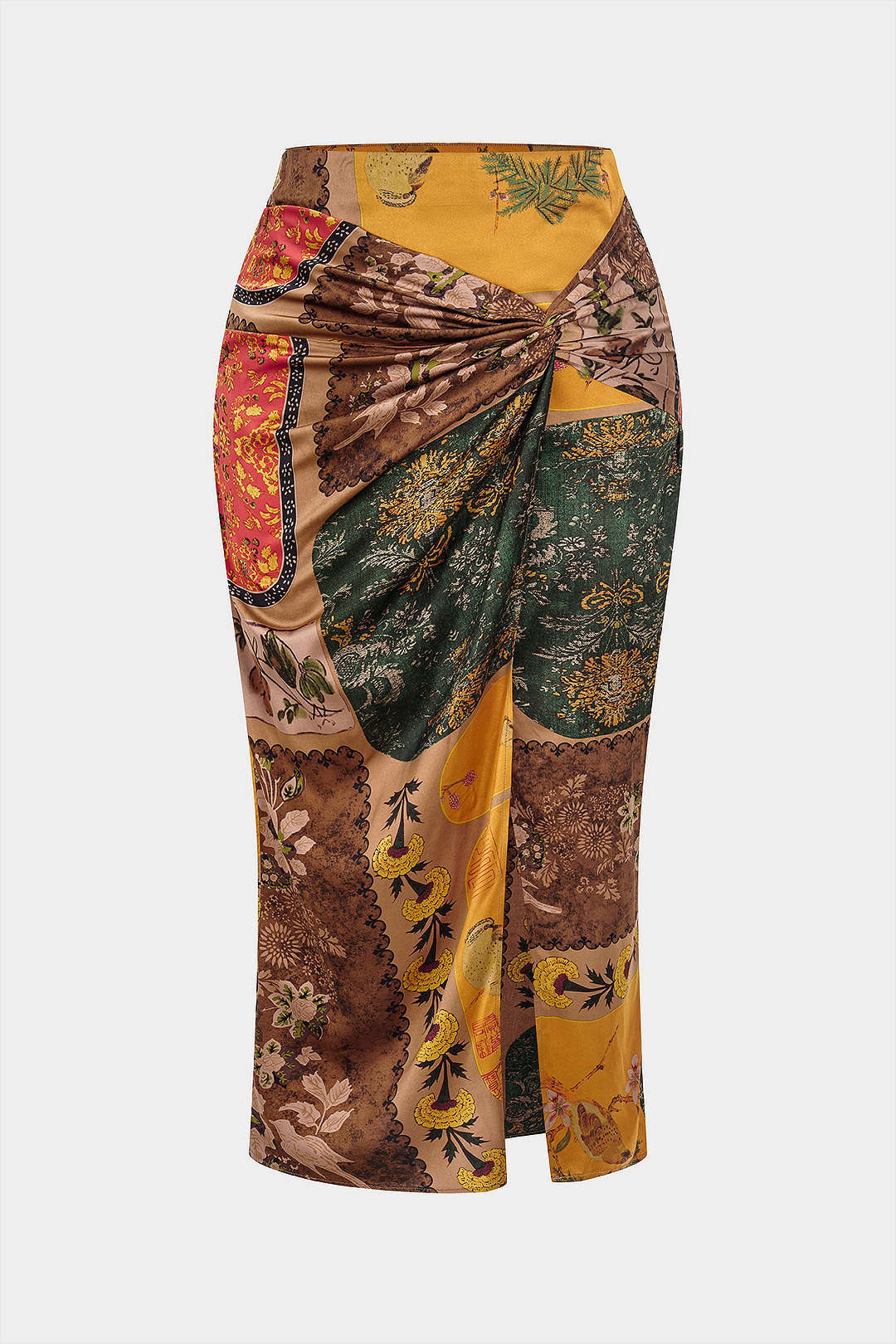 Plus Size Bohemian Print Zipper High Waist Twist Knot Skirt - Image 2