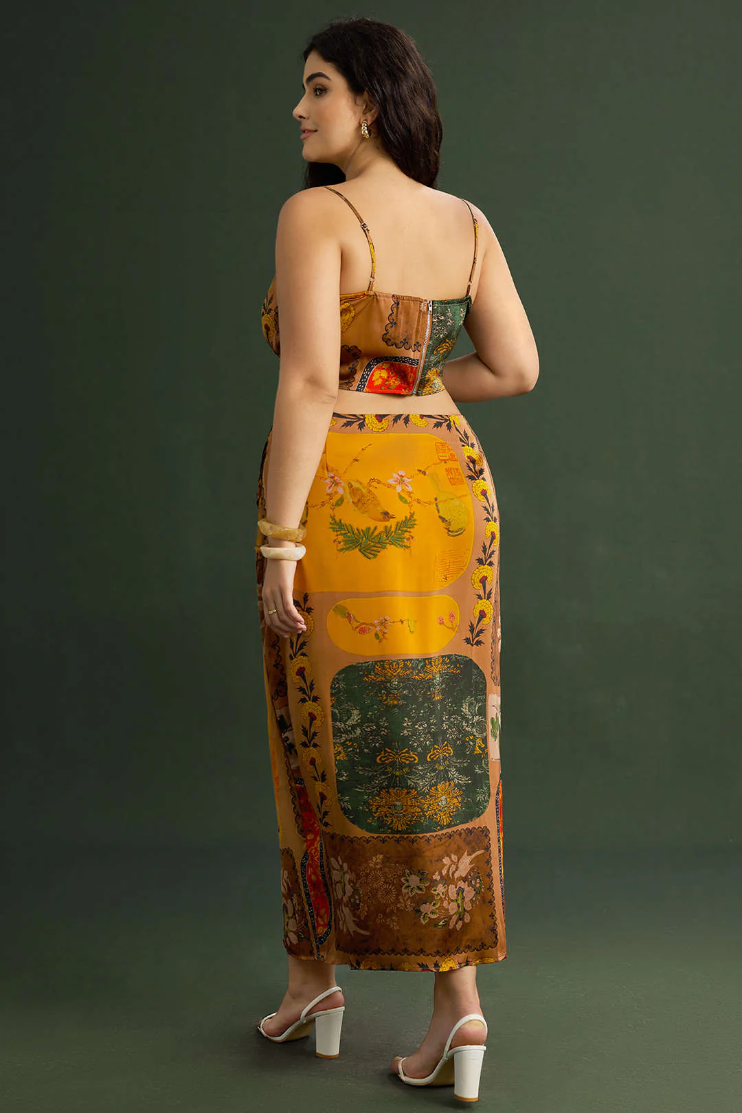 Plus Size Bohemian Print Zipper High Waist Twist Knot Skirt - Image 9
