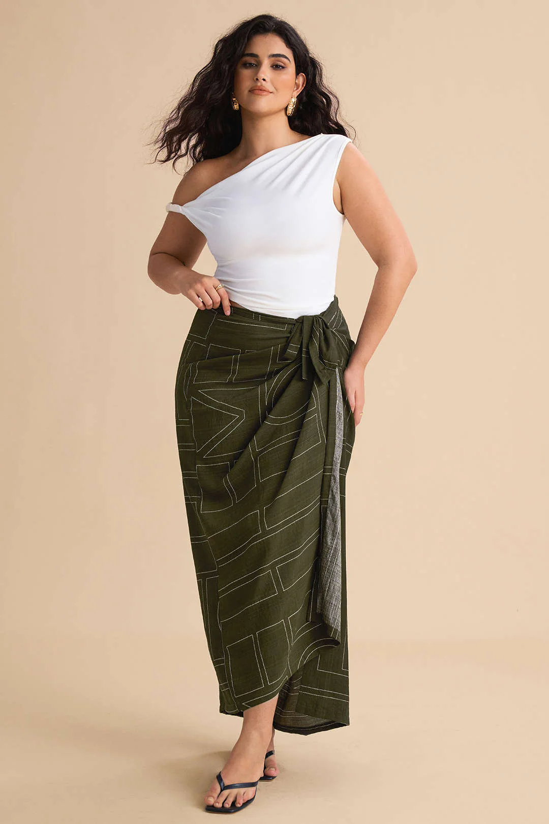 Plus Size Geometric Print Knotted High Waist Skirt - Image 7
