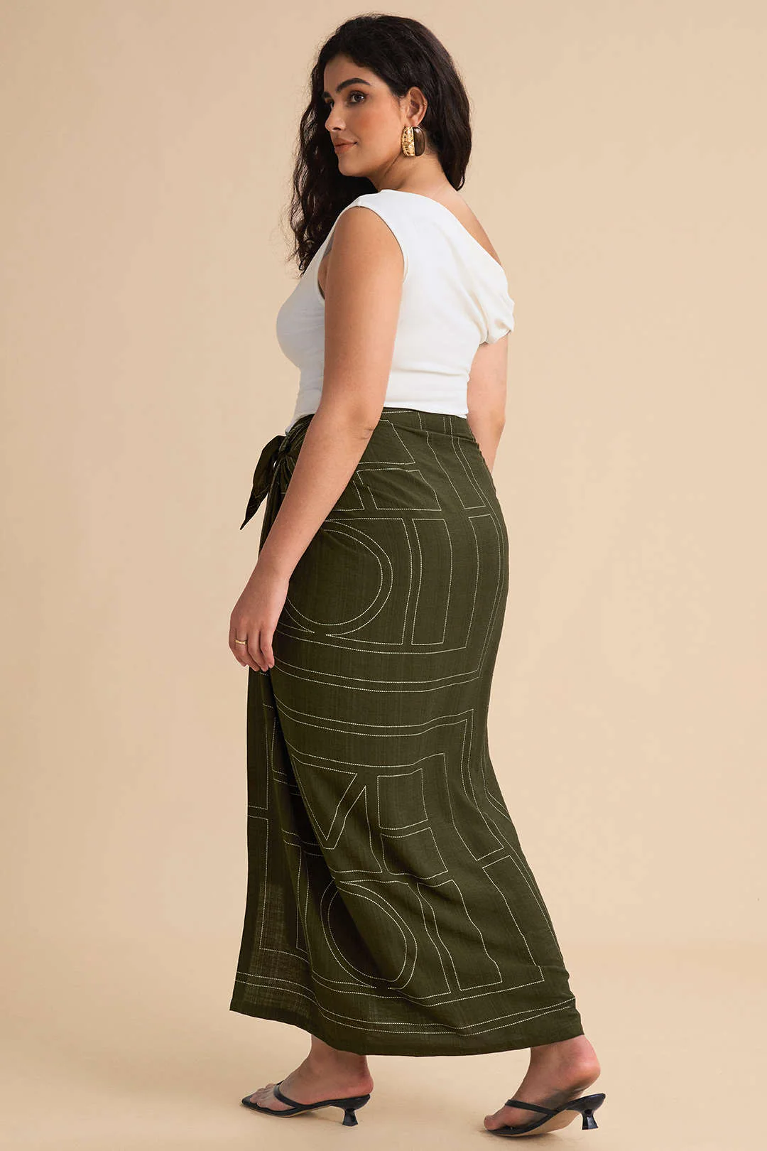 Plus Size Geometric Print Knotted High Waist Skirt - Image 8