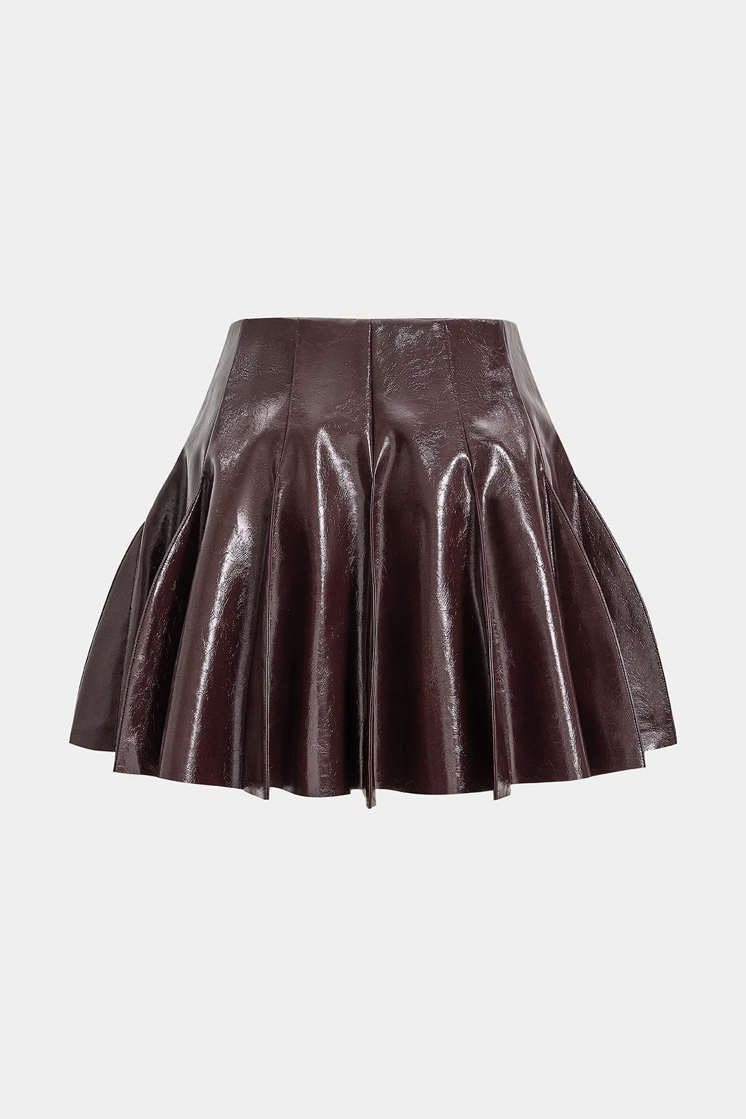 Faux Leather Pleated Stitching Detail Skirt - Image 2