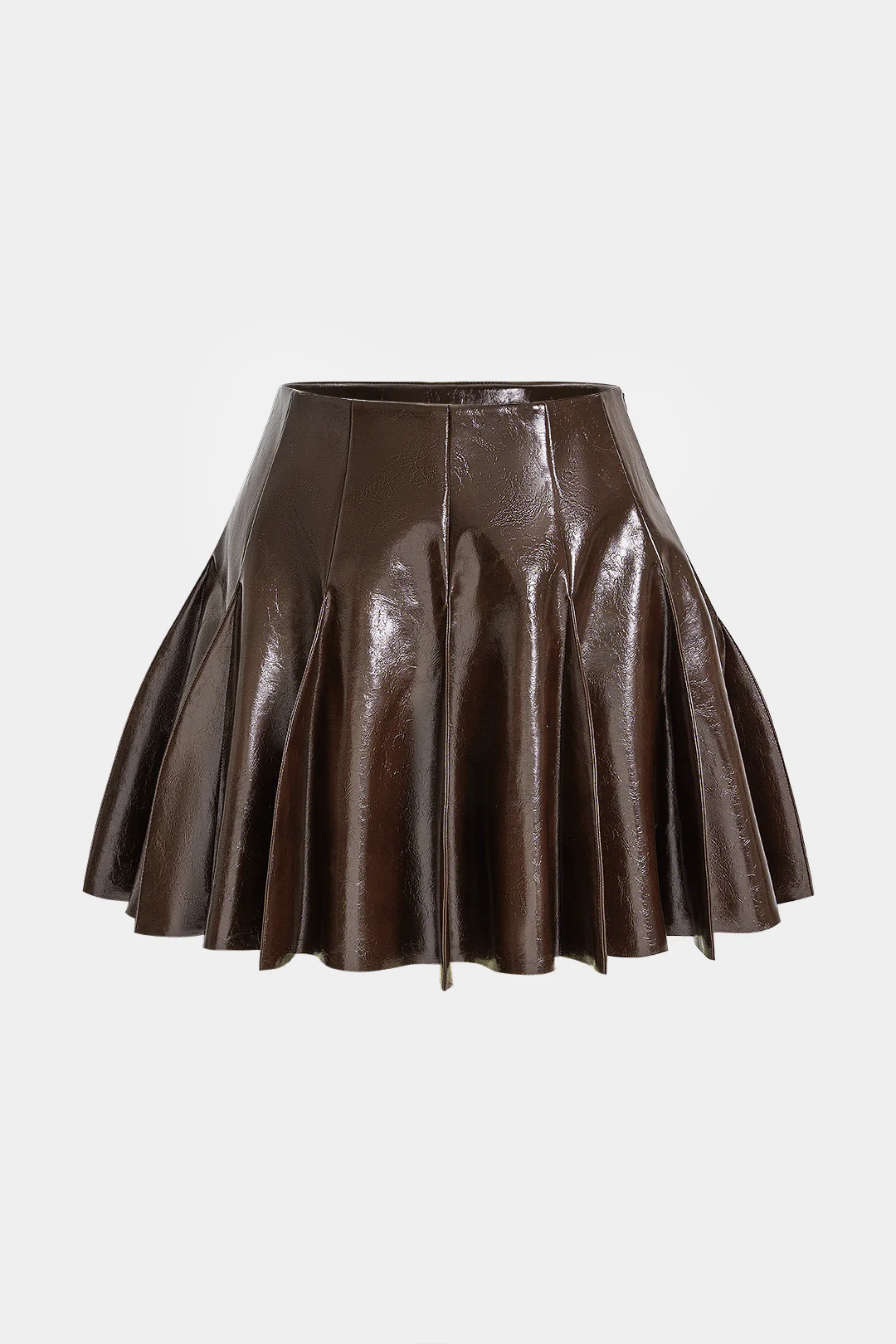 Faux Leather Pleated Stitching Detail Skirt - Image 4