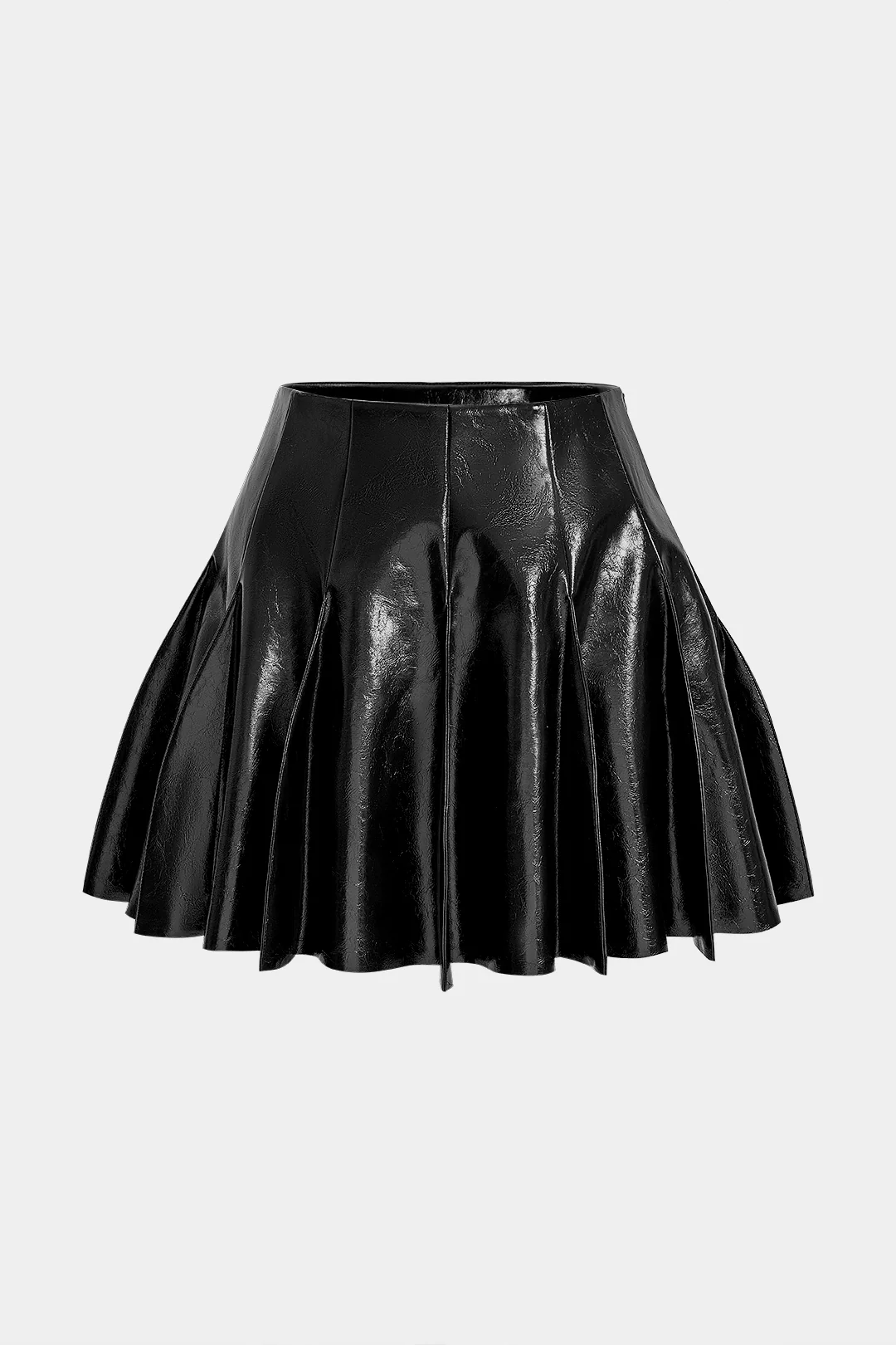 Faux Leather Pleated Stitching Detail Skirt - Image 5