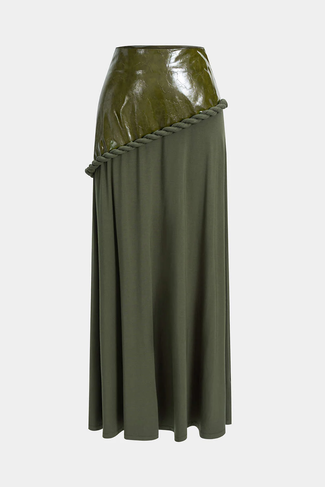 Faux Leather Patchwork Zipper Twist Knot Skirt