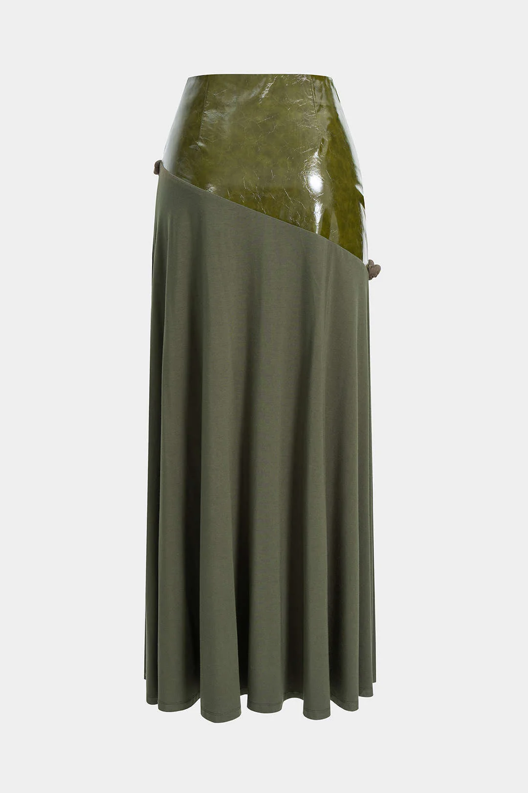 Faux Leather Patchwork Zipper Twist Knot Skirt - Image 2
