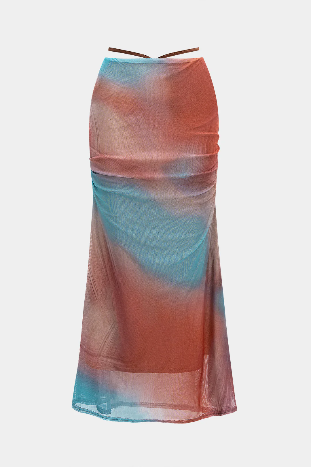 Colorblock Print Mesh Ruched Skirt