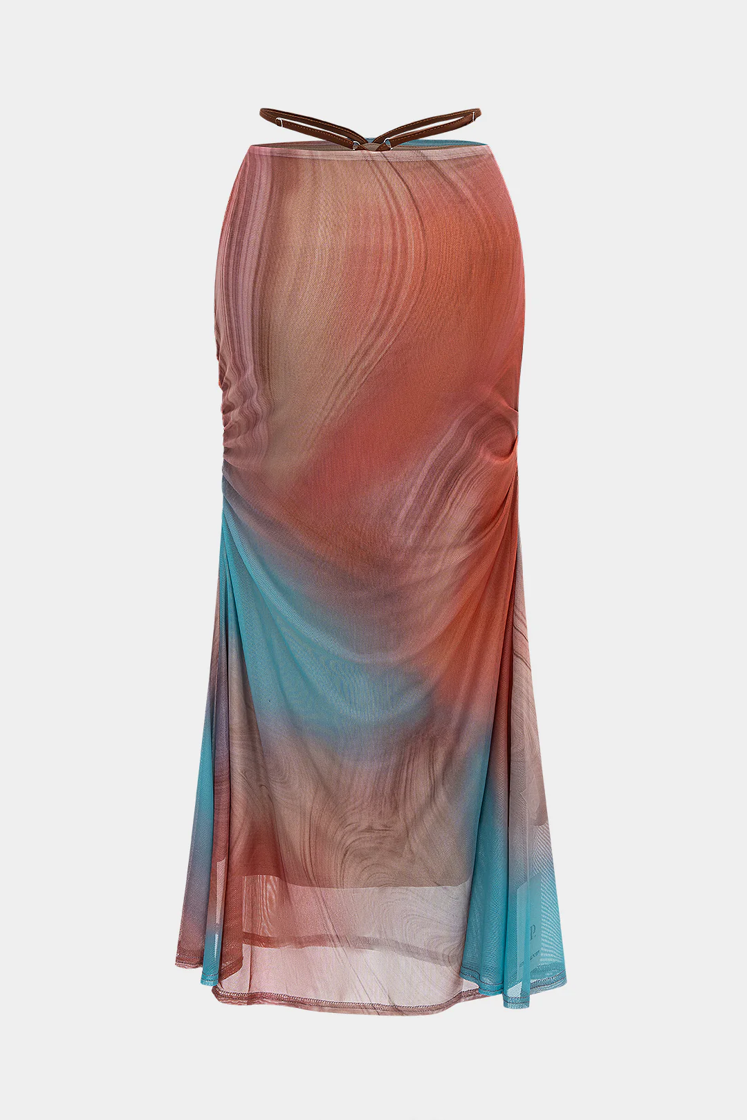 Colorblock Print Mesh Ruched Skirt - Image 2