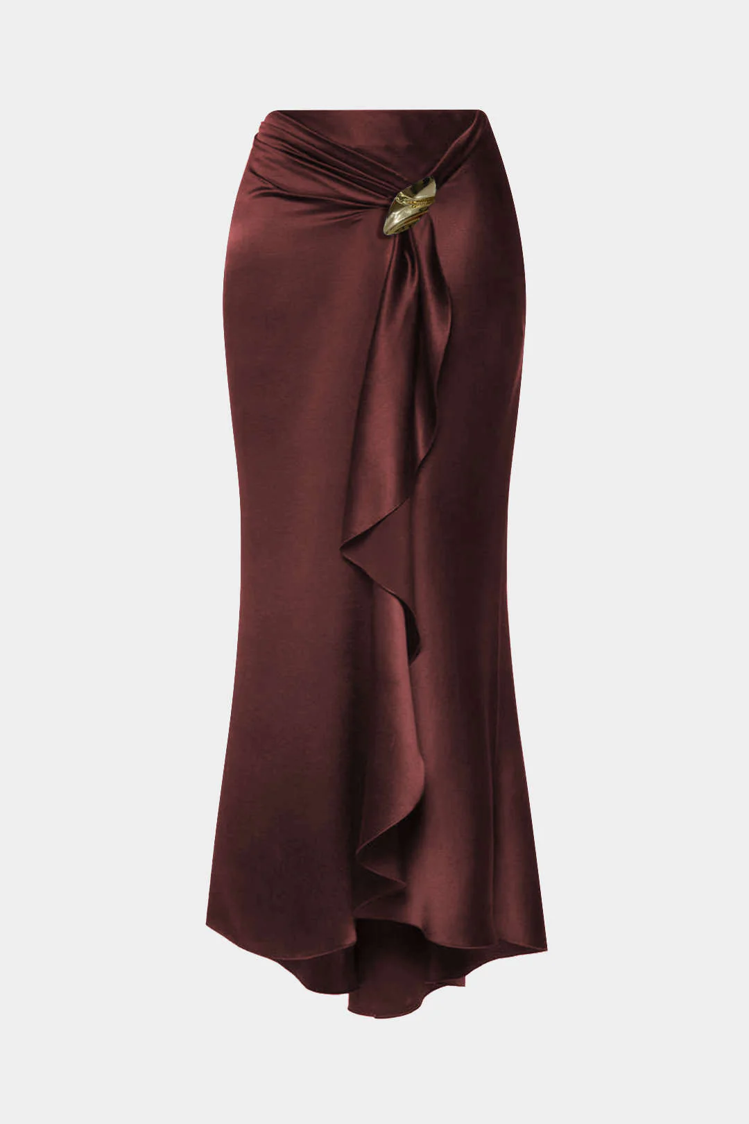 Satin Ruffle Ruched Asymmetrical Skirt