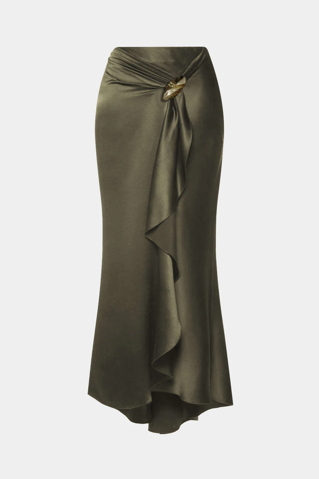 Satin Ruffle Ruched Asymmetrical Skirt - Image 2