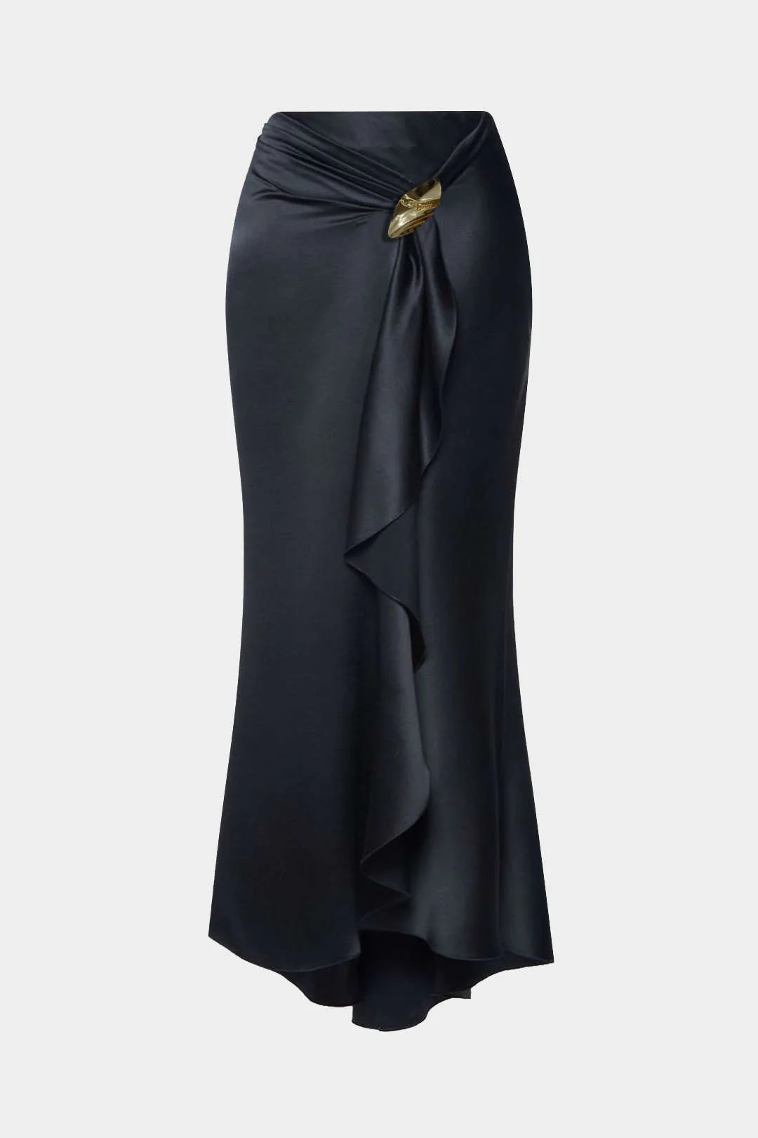 Satin Ruffle Ruched Asymmetrical Skirt - Image 3
