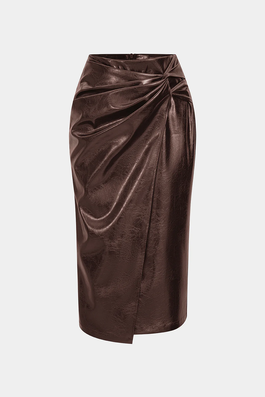 Faux Leather High Waist Ruched Asymmetrical Skirt - Image 10