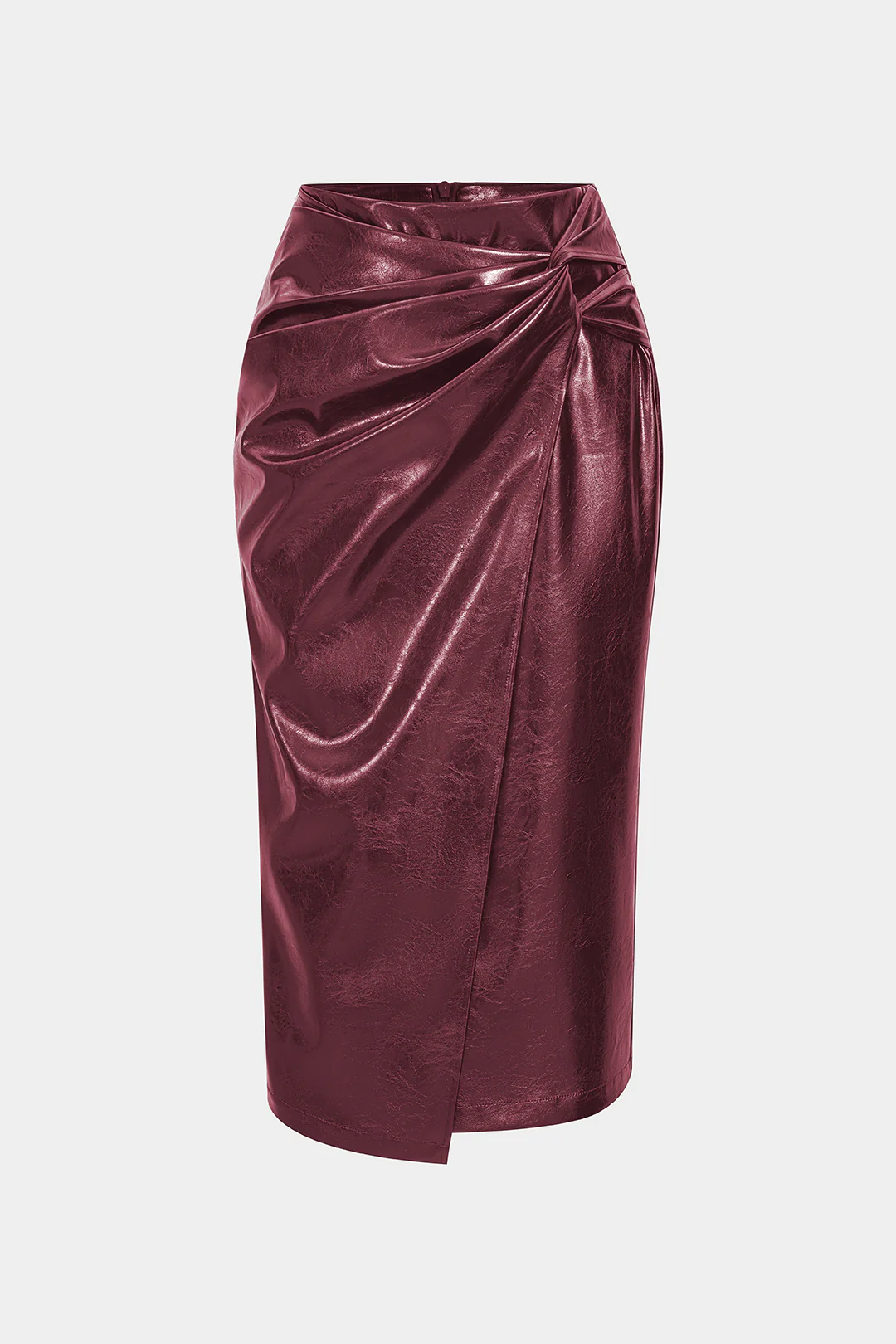 Faux Leather High Waist Ruched Asymmetrical Skirt - Image 11