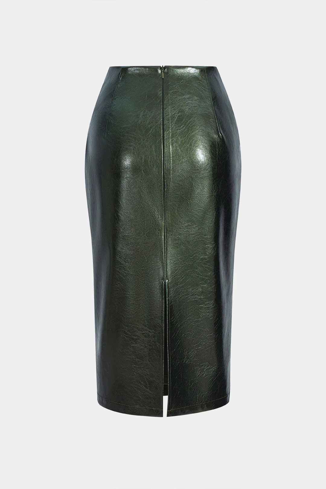 Faux Leather High Waist Ruched Asymmetrical Skirt - Image 2