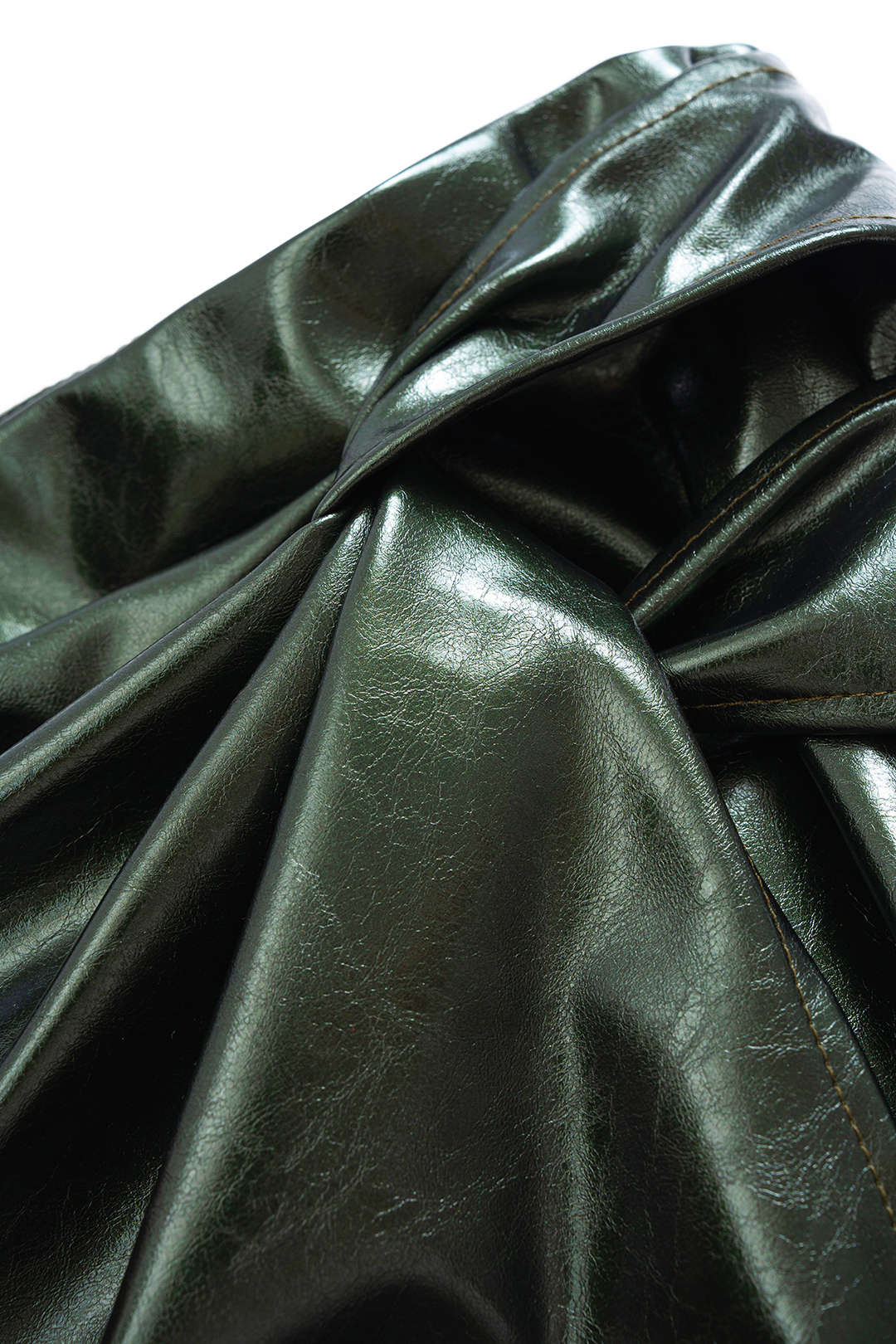 Faux Leather High Waist Ruched Asymmetrical Skirt - Image 3