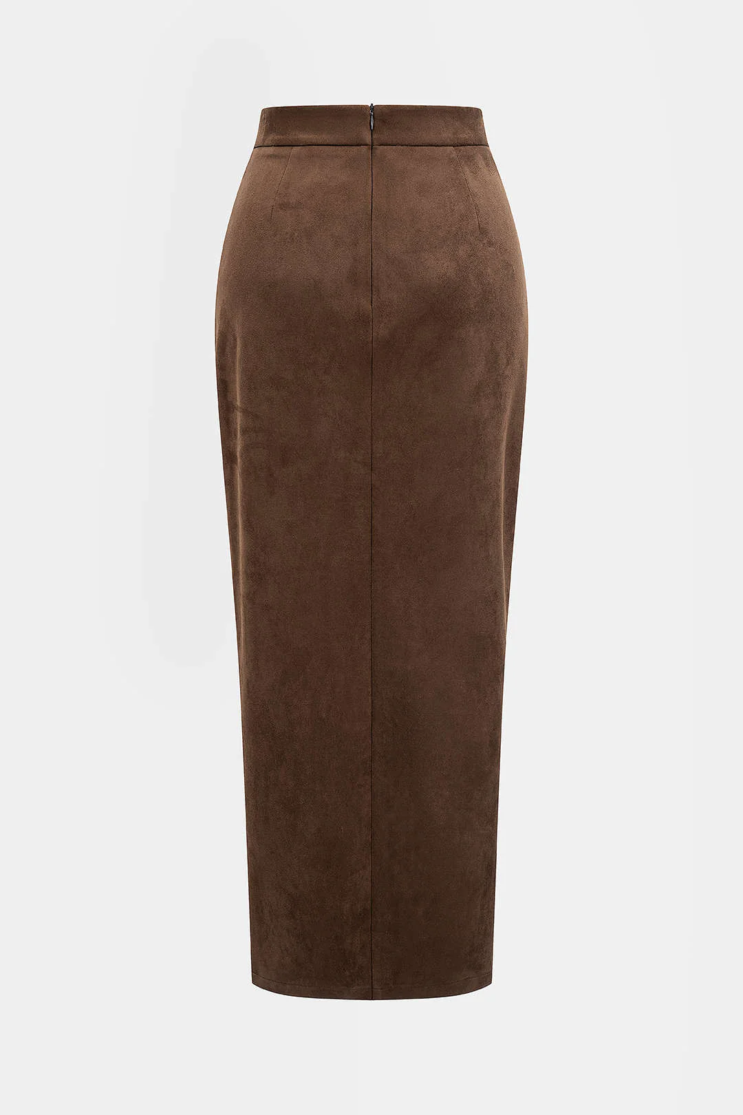 Suede Asymmetrical Ruched Side Split Zipper Skirt - Image 2