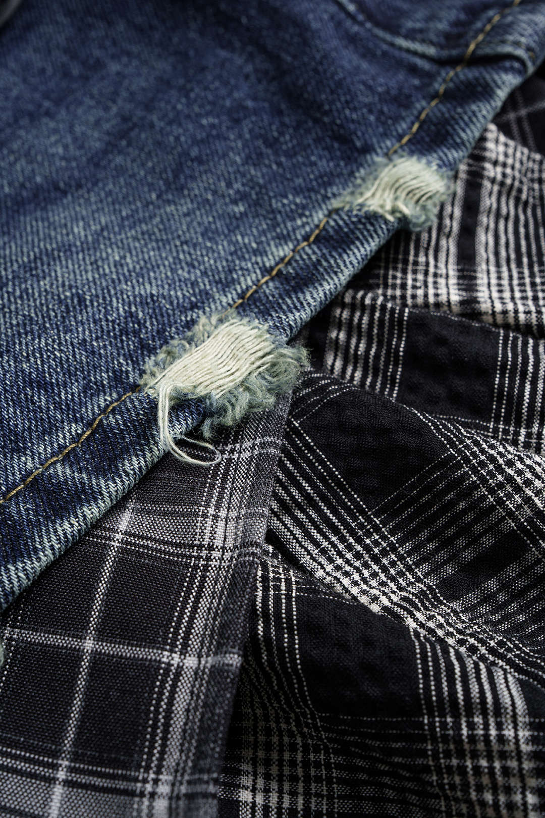 Denim Plaid Print Patchwork Irregular Hem Skirt - Image 3