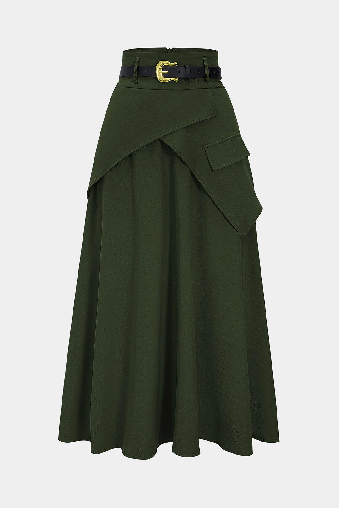Belted Asymmetrical Ruched High Waist Skirt - Image 12