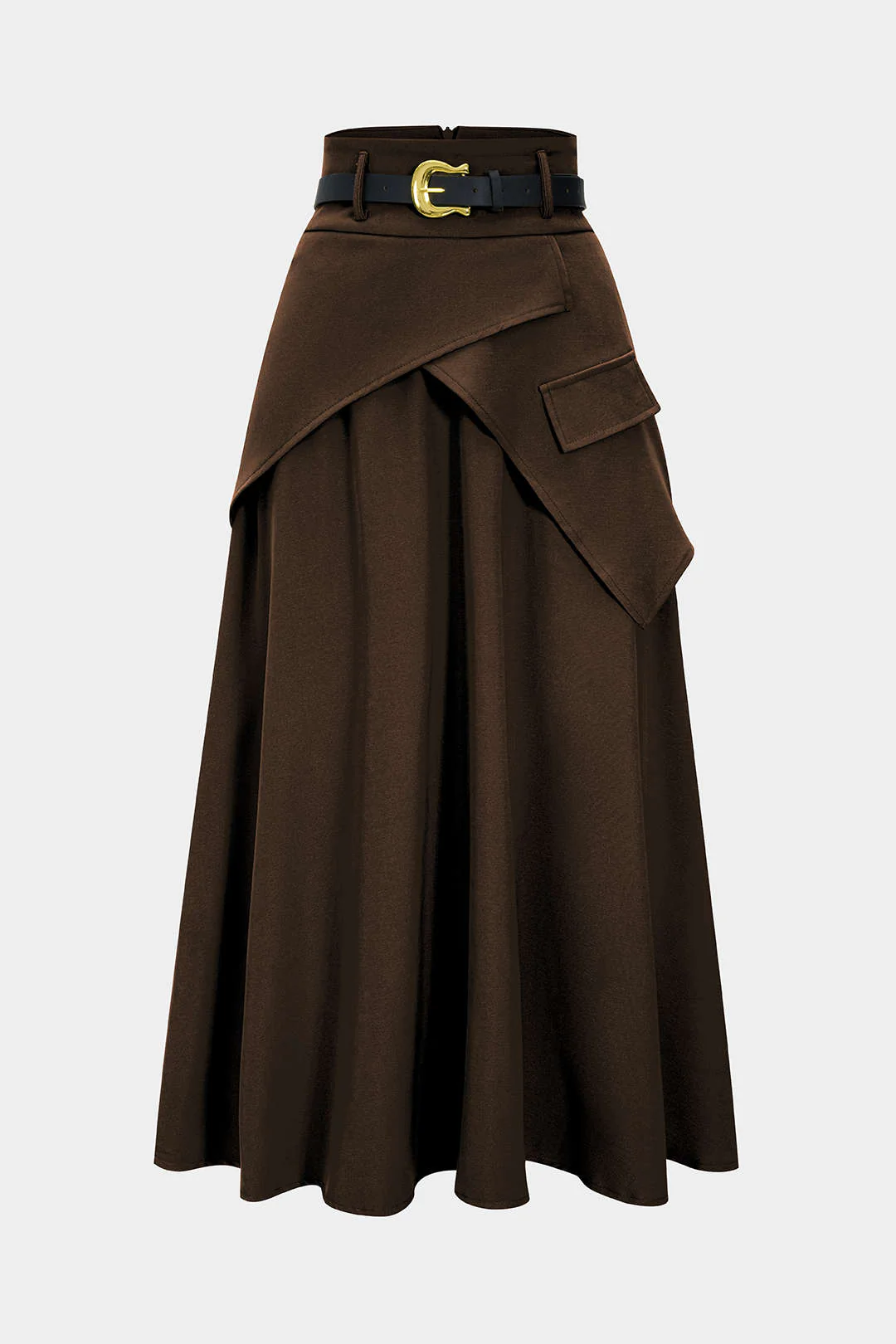 Belted Asymmetrical Ruched High Waist Skirt - Image 13