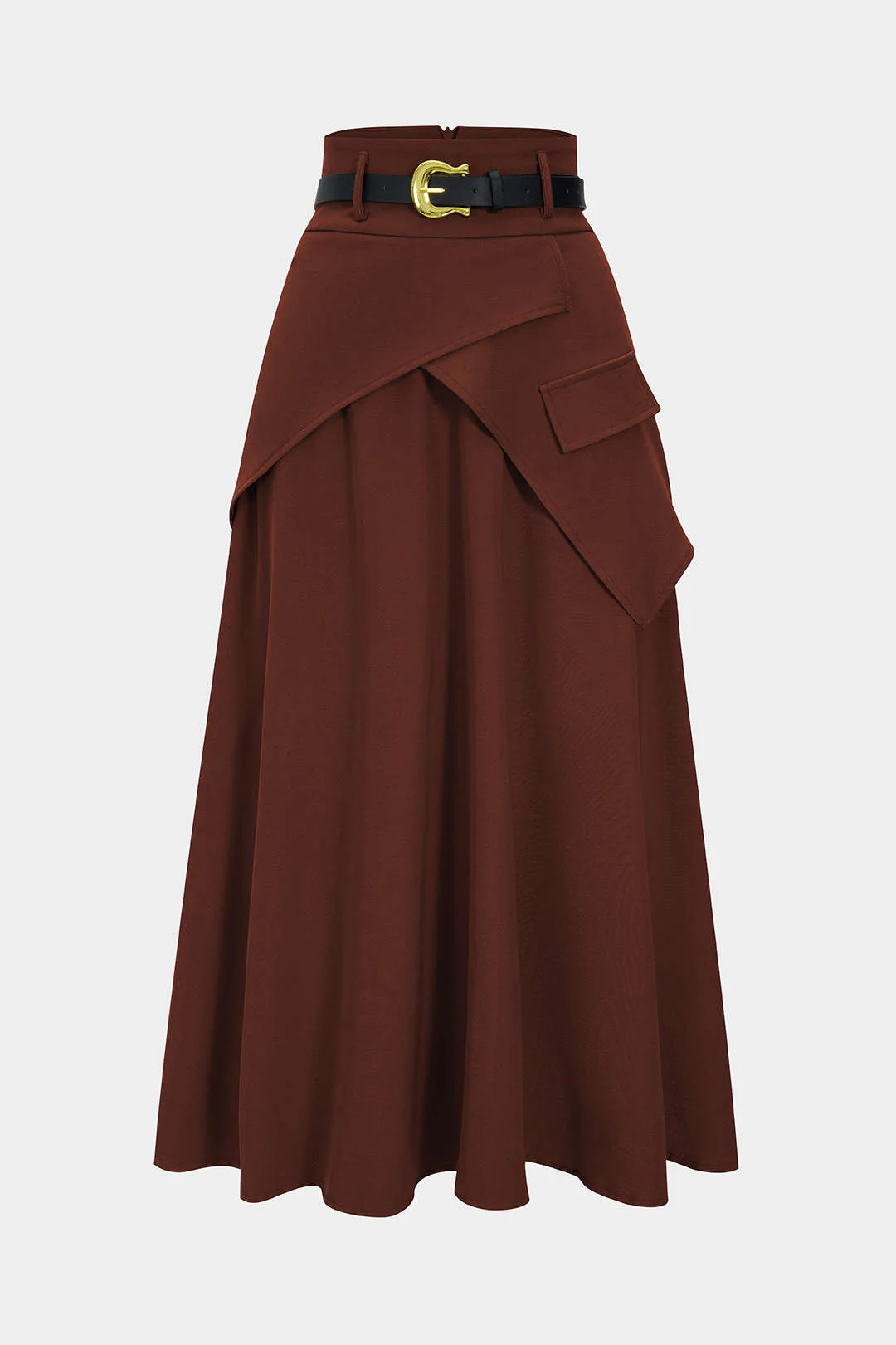 Belted Asymmetrical Ruched High Waist Skirt - Image 14