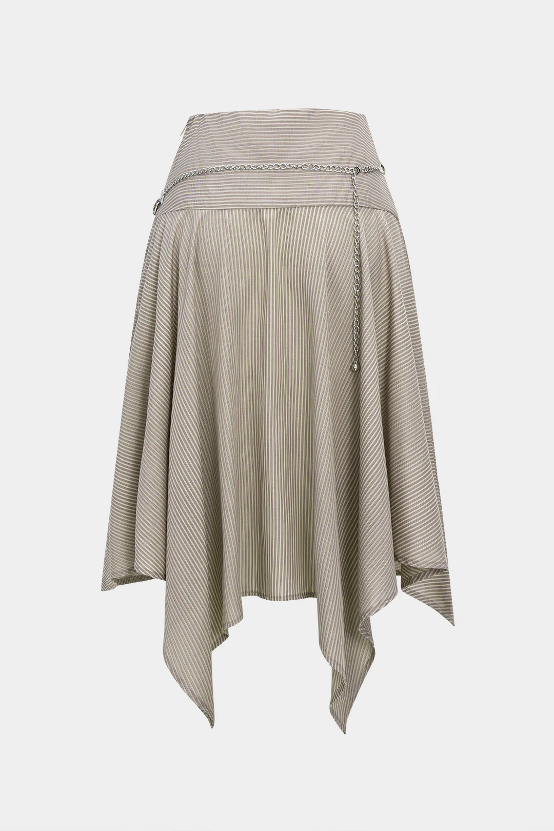 Striped Waist Chain Ruched Asymmetrical Hem Skirt - Image 2