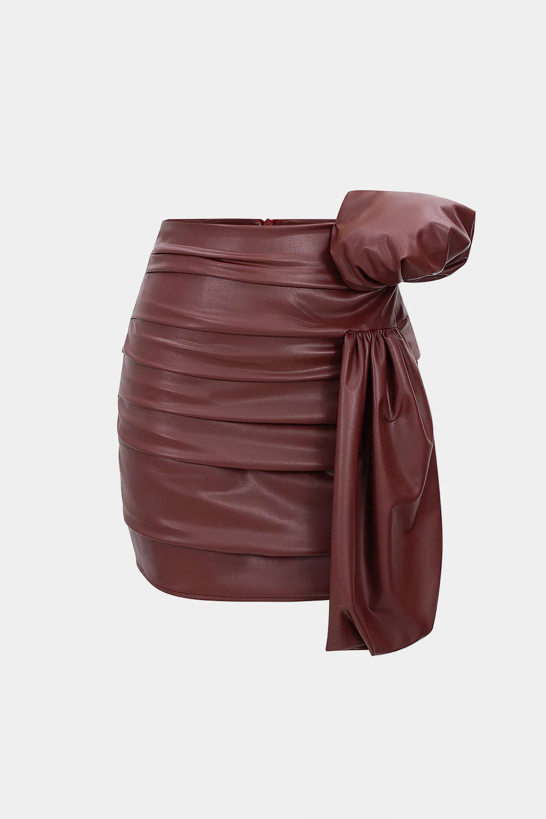 Faux Leather Asymmetrical Ruched High Waist Skirt