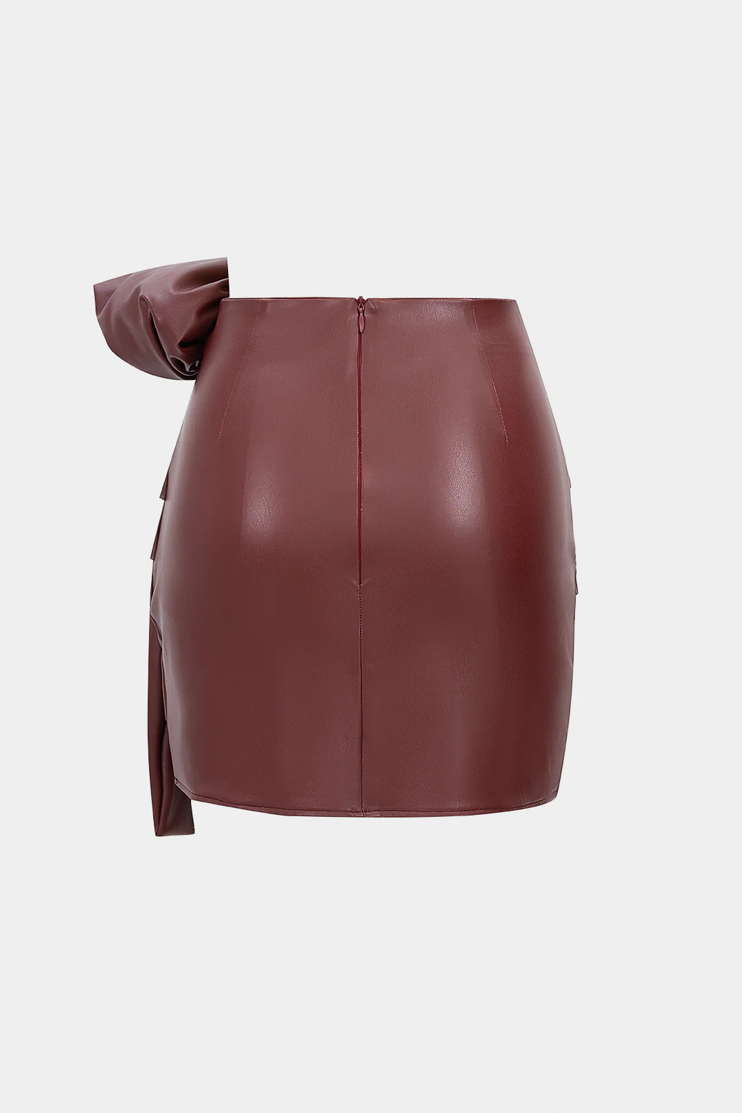 Faux Leather Asymmetrical Ruched High Waist Skirt - Image 2
