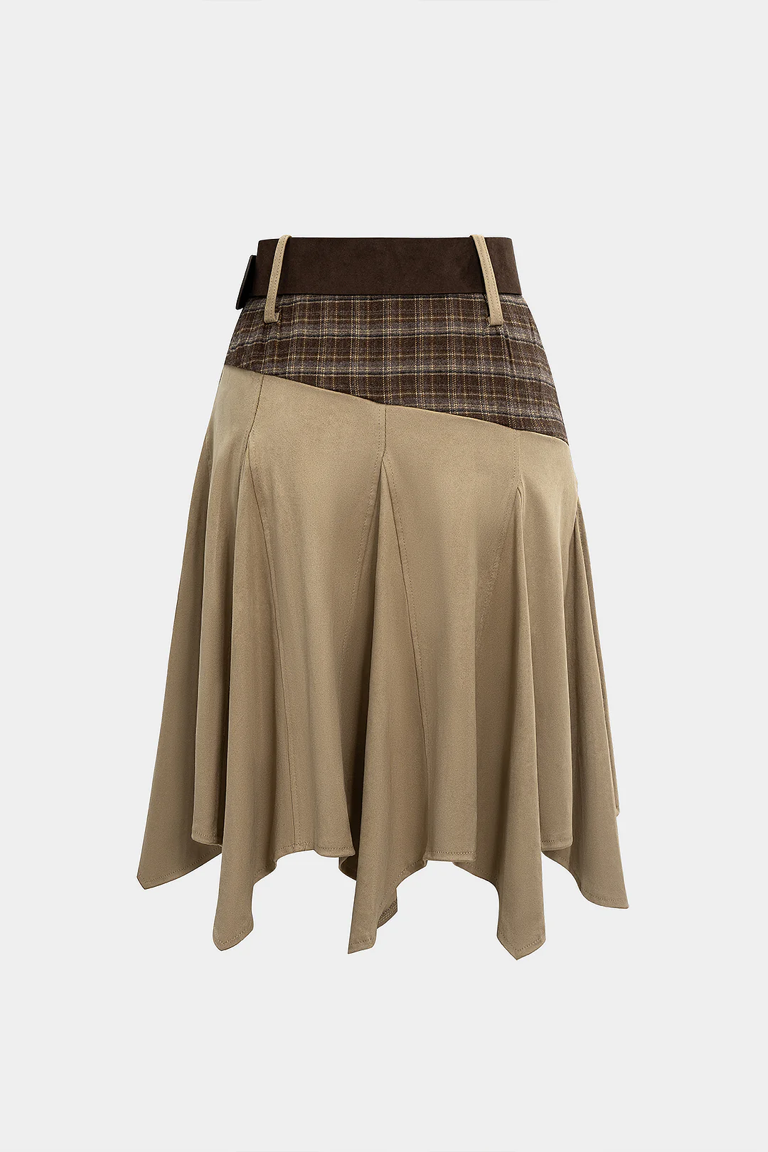 Suede Patchwork High Waist  Belted Skirt - Image 2