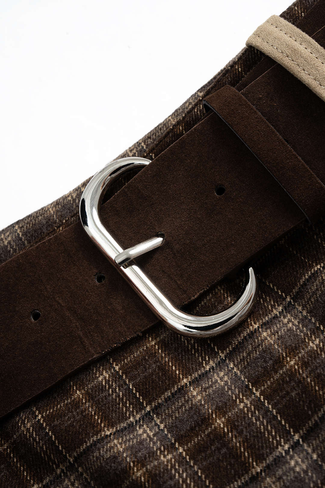 Suede Patchwork High Waist  Belted Skirt - Image 3