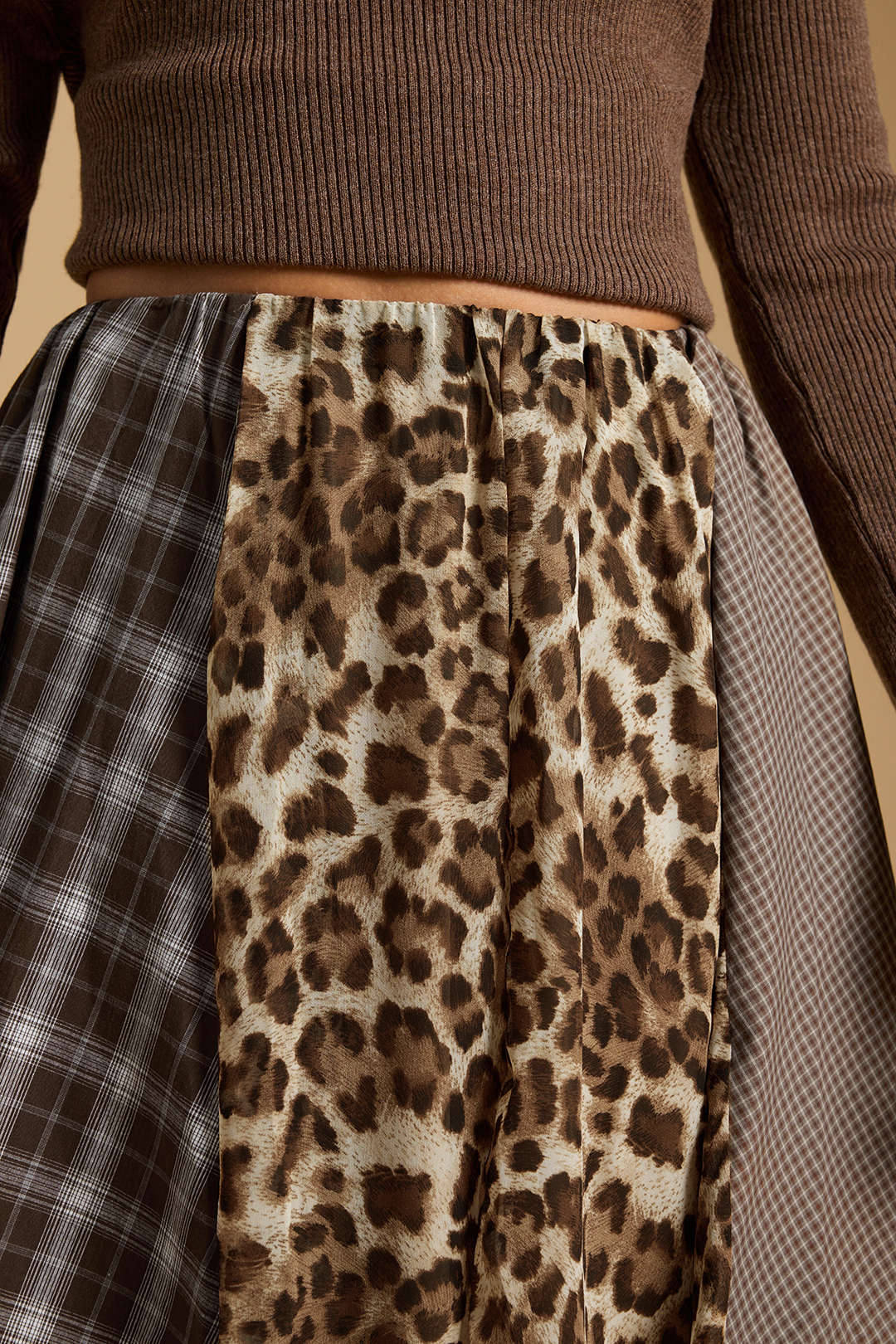 Plaid Leopard Print Patchwork Irregular Skirt - Image 4