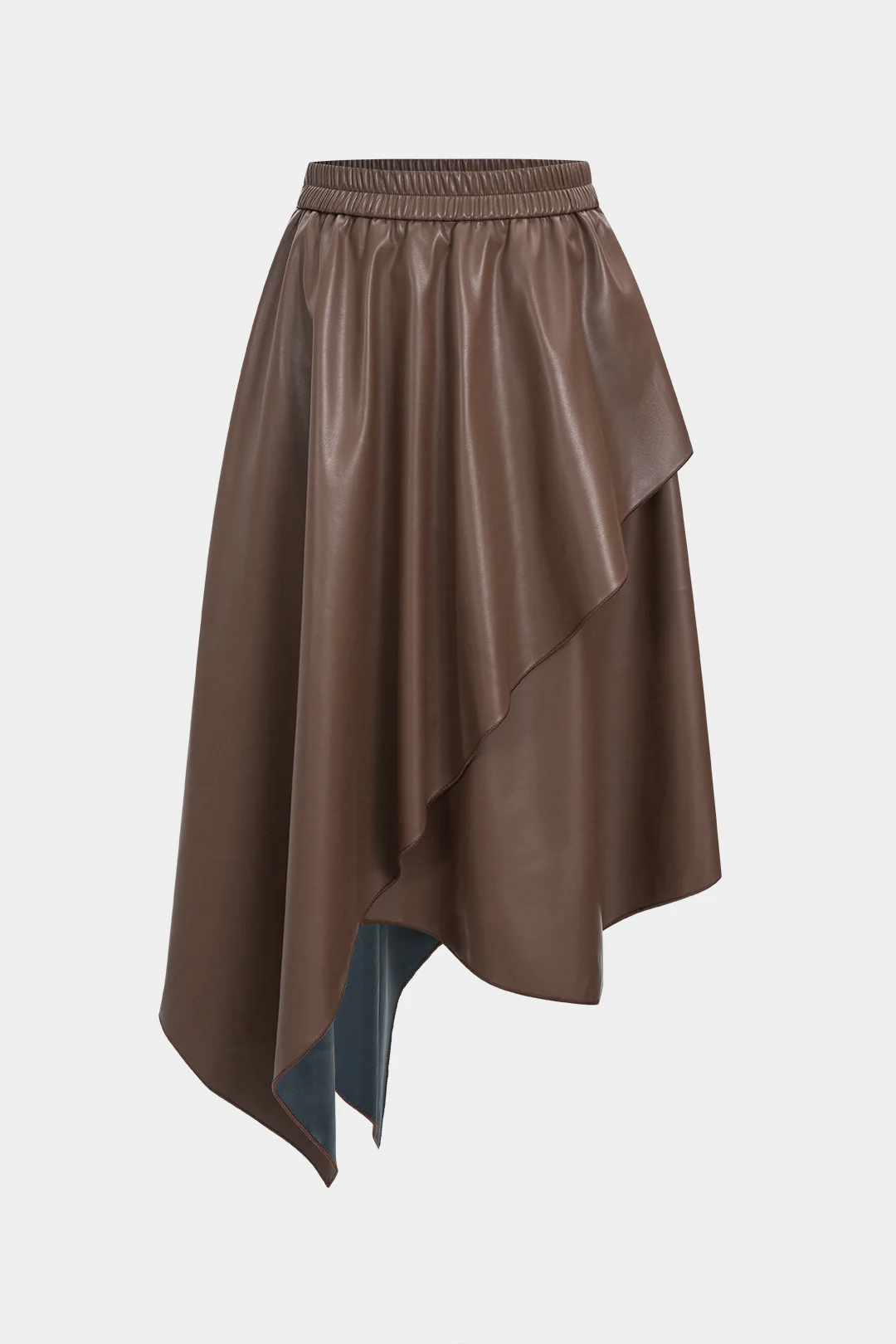 Faux Leather Shirred Waistband Ruched Skirt