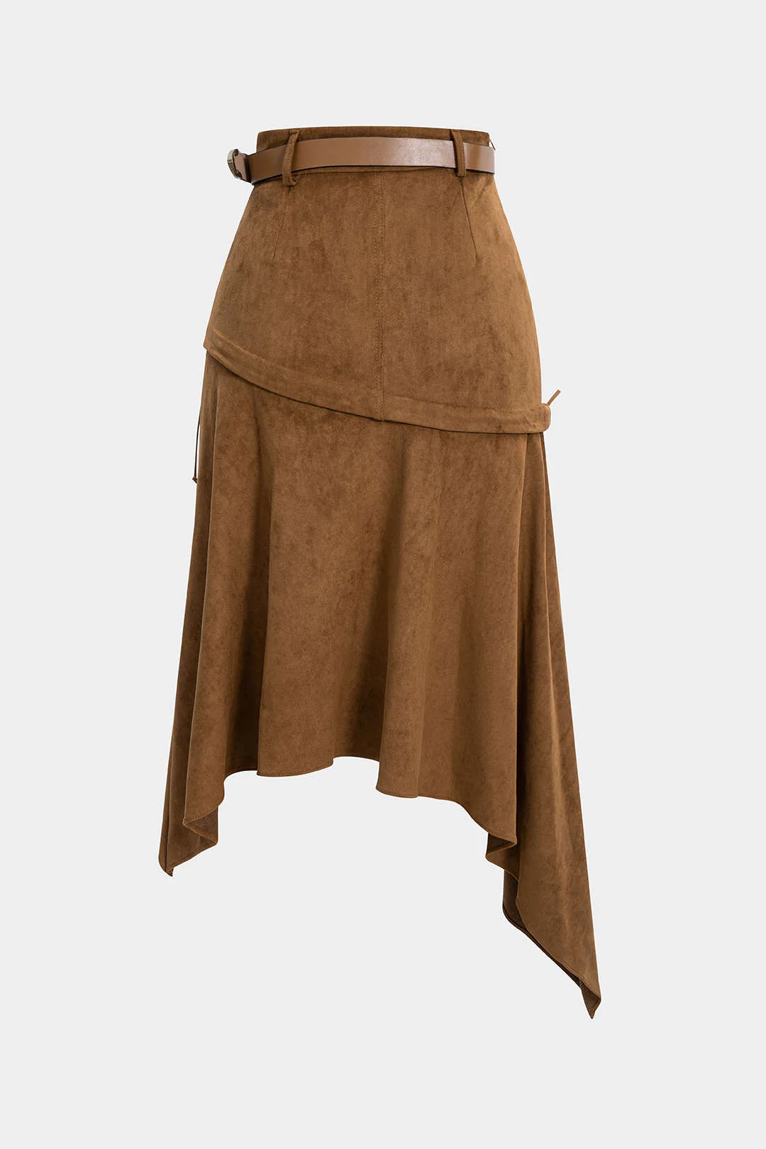 Suede Belted Irregular Hem High Waist Skirt - Image 4