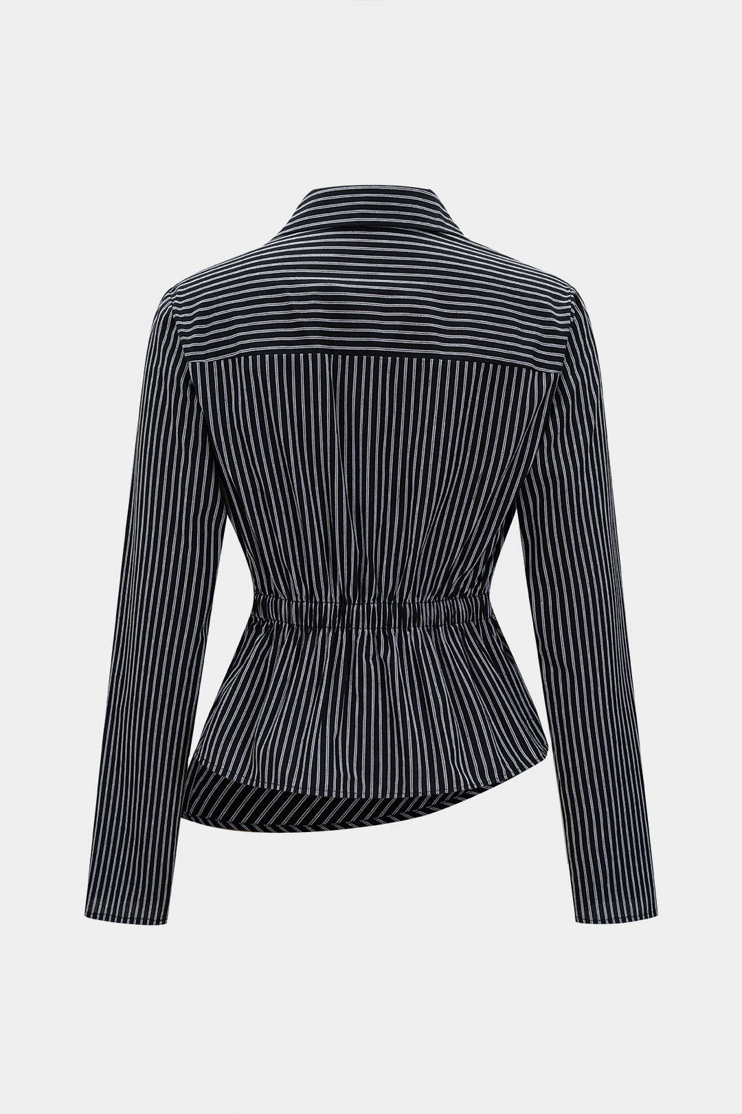 Stripes Print Asymmetrical Button Long-Sleeve Shirt - Image 2
