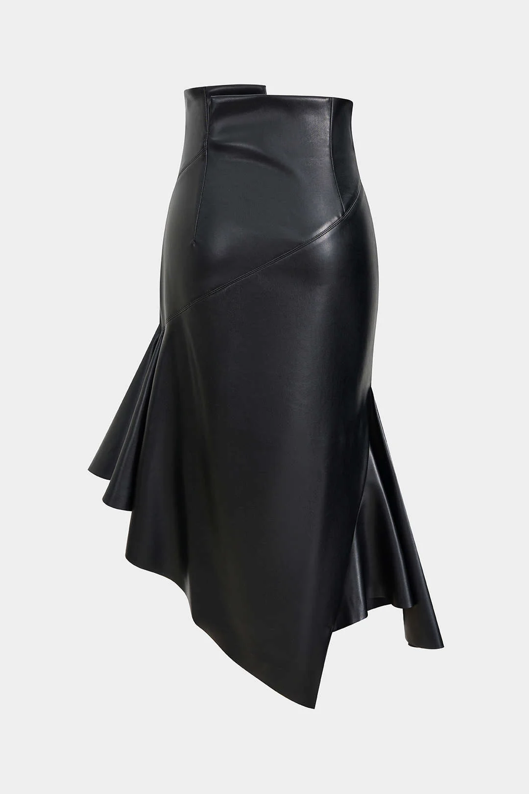 Faux Leather Asymmetrical Hem Ruched Skirt - Image 2
