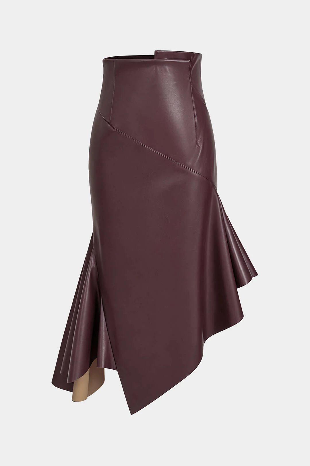 Faux Leather Asymmetrical Hem Ruched Skirt - Image 6