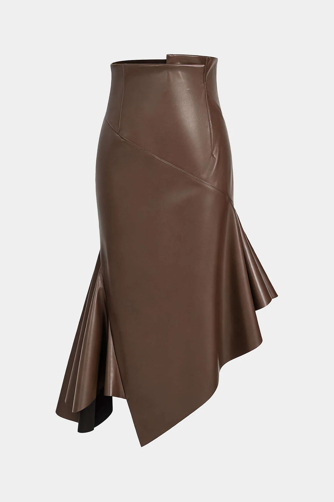 Faux Leather Asymmetrical Hem Ruched Skirt - Image 7