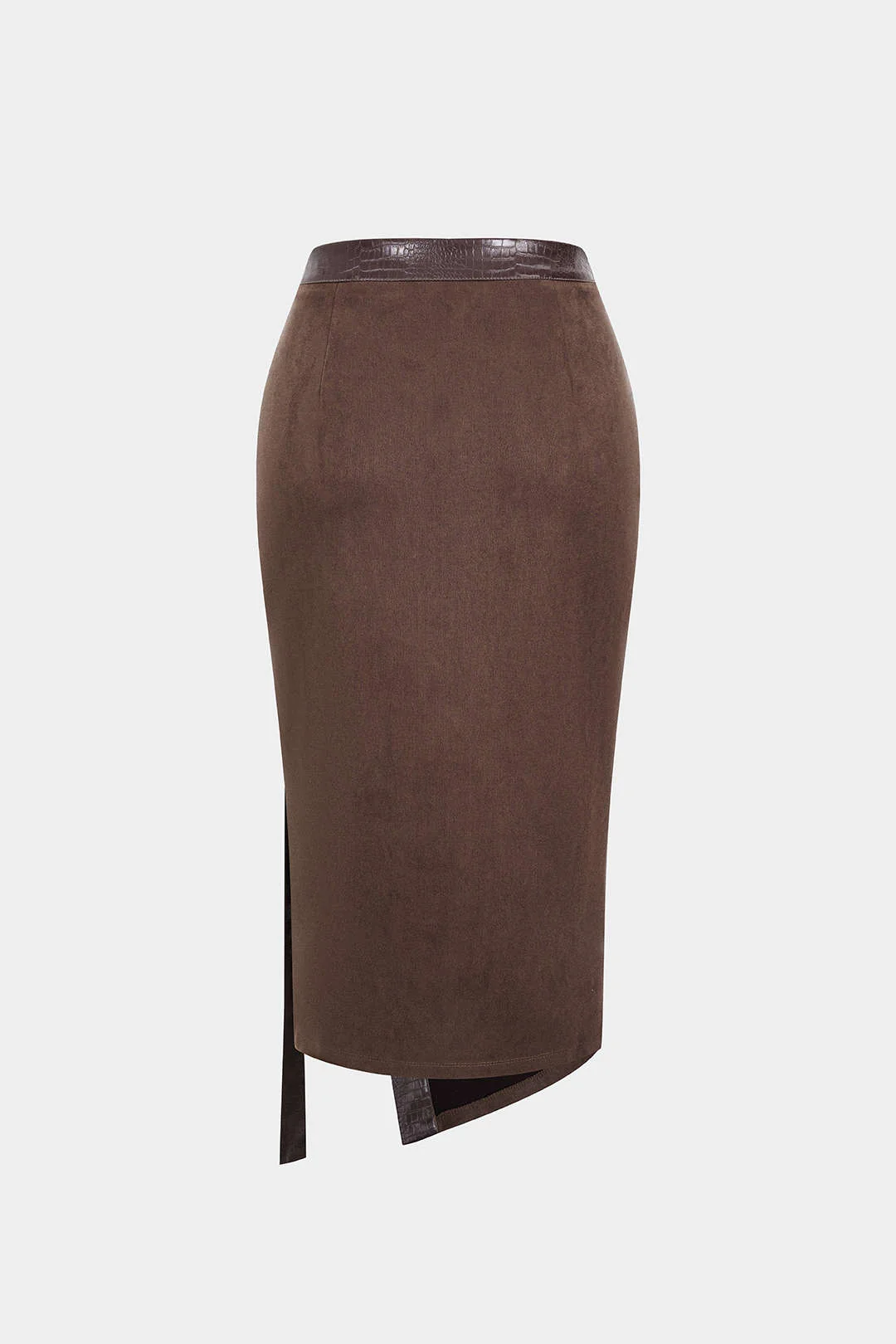 Faux Leather Patchwork Asymmetrical Skirt - Image 2