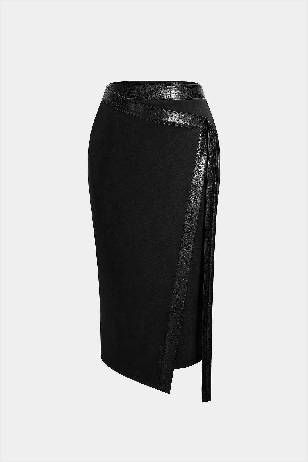Faux Leather Patchwork Asymmetrical Skirt - Image 5