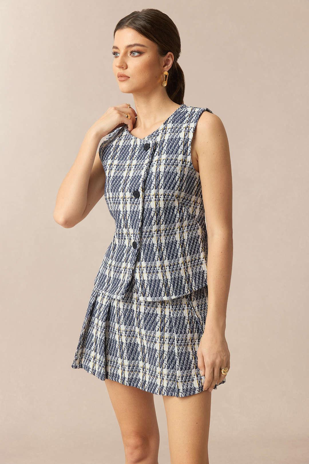 Plaid Print High Waist Pleated Skirt - Image 4