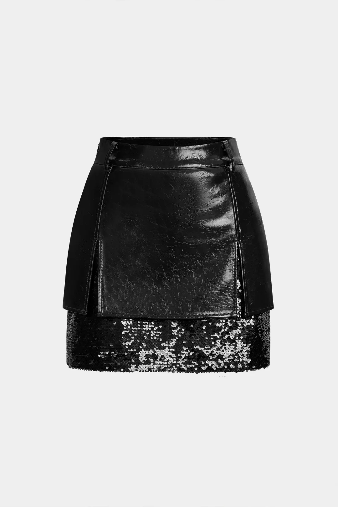 Faux Leather Sequin Patchwork Skirt - Image 11