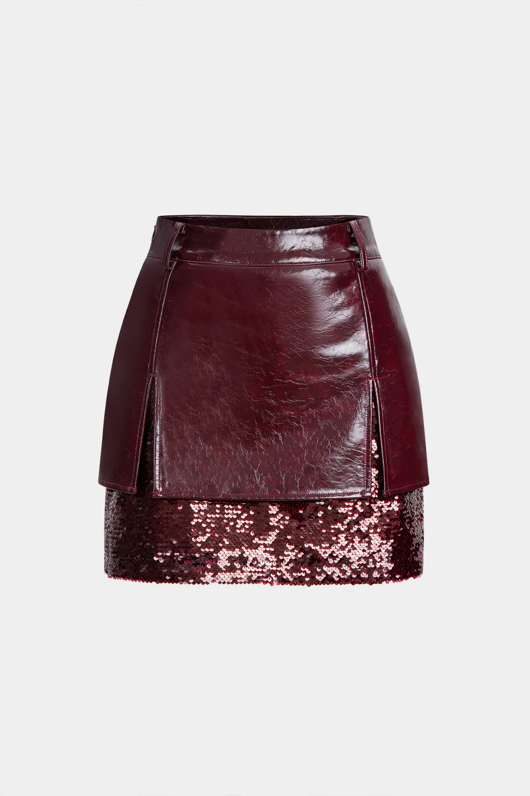 Faux Leather Sequin Patchwork Skirt - Image 7
